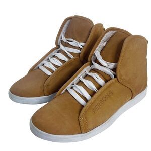 Persona Men's Tan Suede High Top Sneakers White Laces Streetwear Hype Size 8